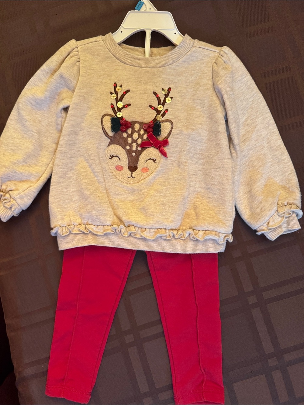 Cynthia Rowley Cream Deer Sweatshirt with Red Bow Accents